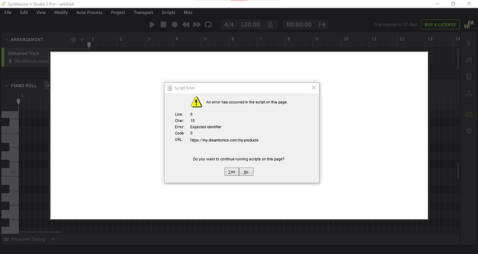 Synthesizer V Studio 2 Product Manager Error