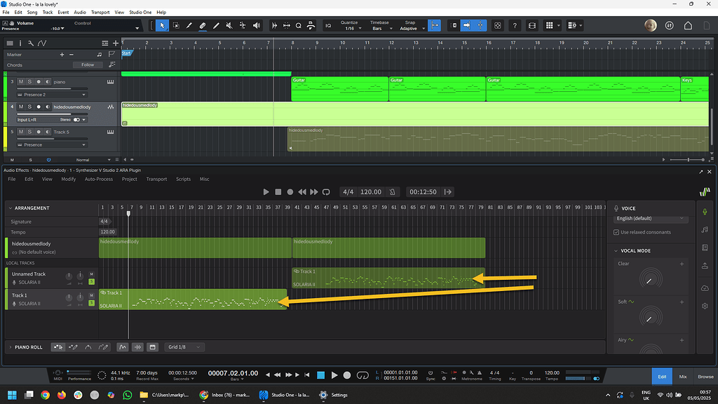 Voice silent when song is exported, sounds fine on playback in DAW